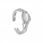 Oval Created Cat's Eye Irregular 925 Sterling Silver Adjustable Ring