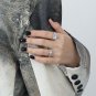 Oval Created Moonstone Geometry Rectangle Silver Adjustable Ring