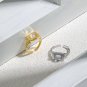Oval Created Moonstone Geometry Rectangle Silver Adjustable Ring