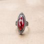 Vintage Solid 925 Sterling Silver Created Red Ruby Black Marcasite Ring