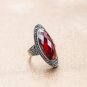 Vintage Solid 925 Sterling Silver Created Red Ruby Black Marcasite Ring
