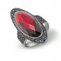 Vintage Solid 925 Sterling Silver Created Red Ruby Black Marcasite Ring