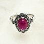 Sun Flower Red Man Made Ruby 925 Sterling Silver Black Marcasite Ring
