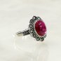 Sun Flower Red Man Made Ruby 925 Sterling Silver Black Marcasite Ring