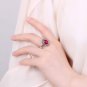 Sun Flower Red Man Made Ruby 925 Sterling Silver Black Marcasite Ring