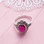 Sun Flower Red Man Made Ruby 925 Sterling Silver Black Marcasite Ring
