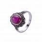 Sun Flower Red Man Made Ruby 925 Sterling Silver Black Marcasite Ring