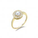 Elegant Round Natural Pearl CZ 925 Sterling Silver Ring