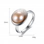 Round Natural Pearl In Shell 925 Silver Adjustable Ring