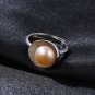 Round Natural Pearl In Shell 925 Silver Adjustable Ring