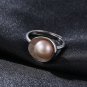 Round Natural Pearl In Shell 925 Silver Adjustable Ring