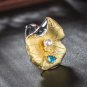 Golden Leaf Dewdrop 925 Sterling Silver Natural Pearl Adjustable Ring