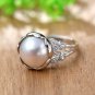 Simple Flower Round Trendy Vogue Silver Natural White Pearl Ring