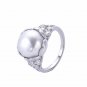 Simple Flower Round Trendy Vogue Silver Natural White Pearl Ring