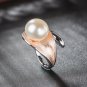Golden Leaf Natural White Pearl 925 Sterling Silver Adjustable Ring
