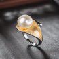 Golden Leaf Natural White Pearl 925 Sterling Silver Adjustable Ring