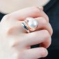 Golden Leaf Natural White Pearl 925 Sterling Silver Adjustable Ring