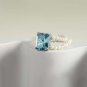 Blue CZ Rectangle Shell Pearl 925 Sterling Silver Ring