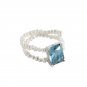 Blue CZ Rectangle Shell Pearl 925 Sterling Silver Ring