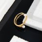 Gift Double Layer Shell Pearl CZ 925 Sterling Silver Adjustable Ring