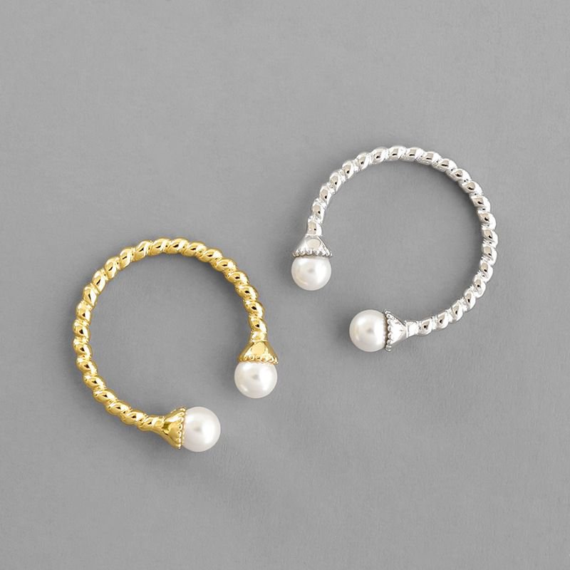 Holiday Twisted Two Shell Pearls 925 Sterling Silver Adjustable Ring