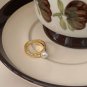 Round Shell Pearl 925 Sterling Silver Double Layer Corss Adjustable Ring