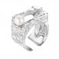 Round Shell Pearl Irregular Double Layers 925 Sterling Silver Adjustable Ring