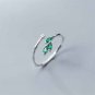 Green Cubic Zirconia Leaves Bamboo Slub 925 Sterling Silver Adjustable Ring