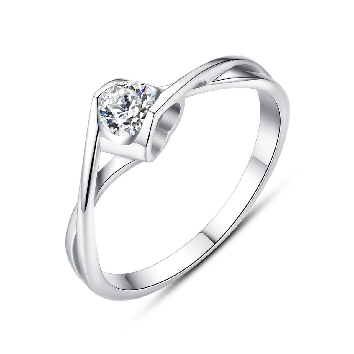 Simple Twisted Round Cubic Zirconia 925 Sterling Silver Ring