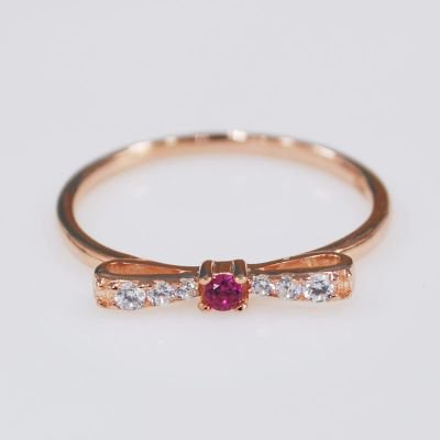 Rose Gold Pink Bowknot Cubic Zirconia 925 Sterling Silver Stacking Ring