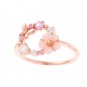 Pink Cubic Zirconia Flower Rose Yellow Gold 925 Sterling Silver Butterfly Ring