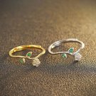 Yellow White Olive Leaf Green Cubic Zirconia 925 Sterling Silver Adjustable Ring
