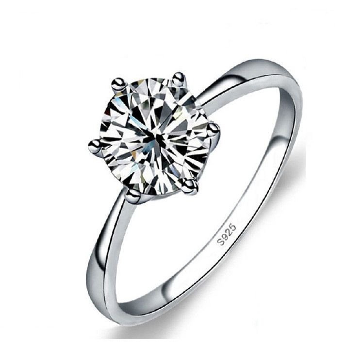 1.0ct White Cubic Zirconia Solid 925 Sterling Silver Wedding Engagement Rings