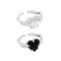 Girl Black Agate Love CZ Heart 925 Sterling Silver Adjustable Ring
