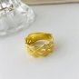 Golden Hollow Twisted Weave Star 925 Sterling Silver Wide Ring