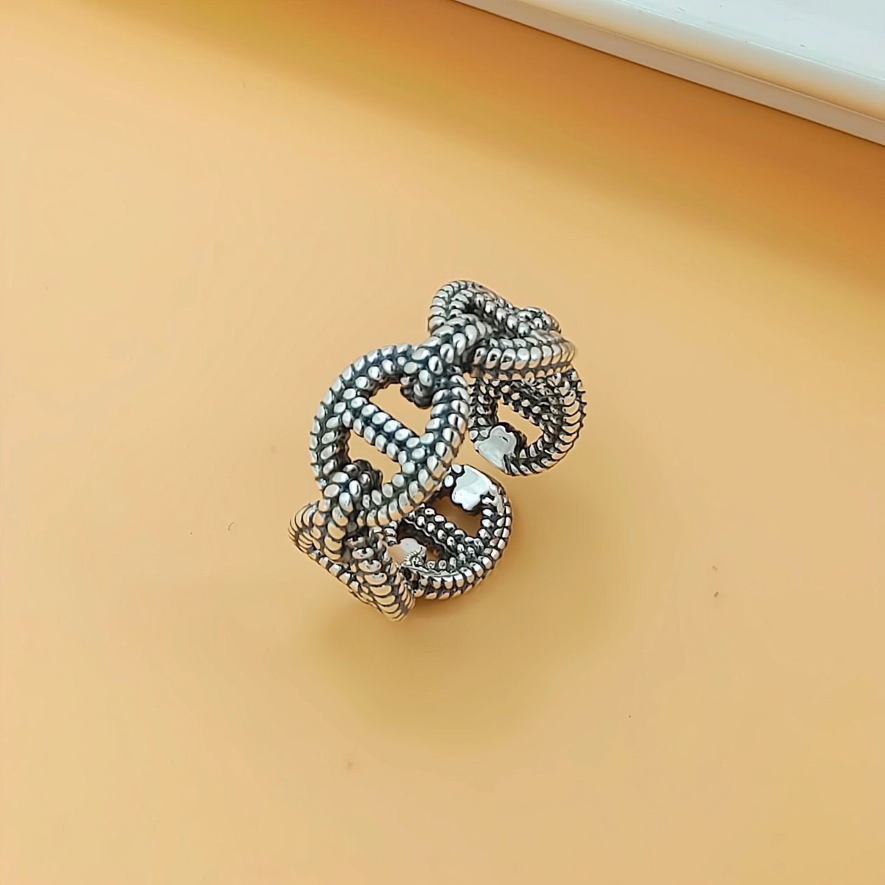 Men Vintage Pig Nose Chain 925 Sterling Silver Adjustable Ring