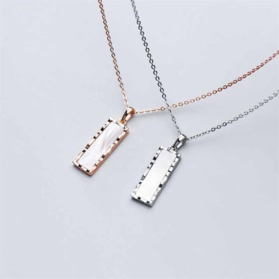 Office Rectangle Shell 925 Sterling Silver Necklace
