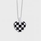 Fashion Geometry Heart Chessboard 925 Sterling Silver Necklace