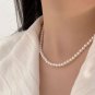 Women Elegant Round Mini Shell Pearls 925 Sterling Silver Necklace