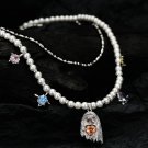 Halloween CZ Ghost Shell Pearls 925 Sterling Silver Double Layers Necklace