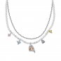 Halloween CZ Ghost Shell Pearls 925 Sterling Silver Double Layers Necklace