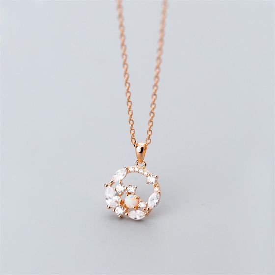 CZ Circle Created Opal 925 Sterling Silver Necklace