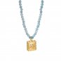 Women Flower Square Tag Natural Aquamarine 925 Sterling Silver Necklace