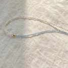 Office Mini Natural Pearls Blue Aquamarine 925 Sterling Silver Necklace