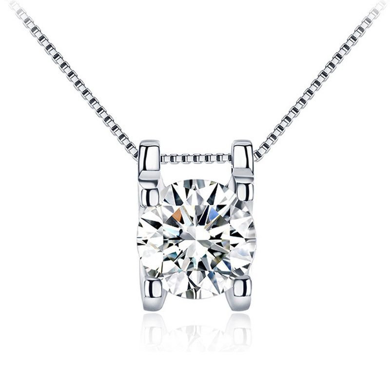 Classic Round Cubic Zirconia Square 925 Sterling Silver Pendant