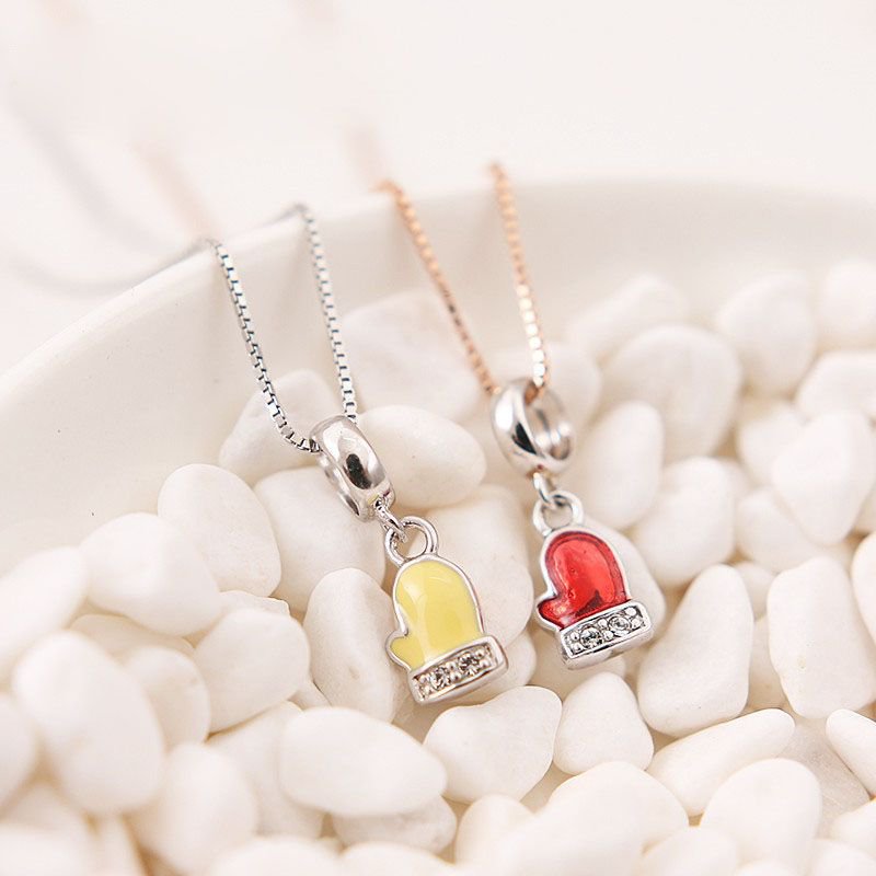 Yellow/Red Enamel Mini Cubic Zirconia Glove 925 Silver Pendant
