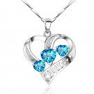 Elegant Love Heart 925 Sterling Silver White Purple Cubic Zirconia Pendant