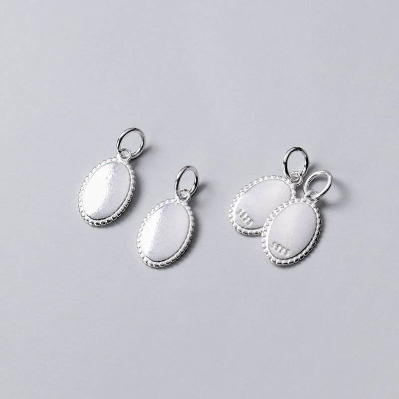 Matte Brushed Geometry Oval 925 Sterling Silver DIY Pendant