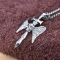 Men Gift CZ Skull Head Angel Wings 925 Sterling Silver Round DIY Pendant