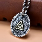 Men Green All-seeing Eye 925 Sterling Silver Round DIY Pendant